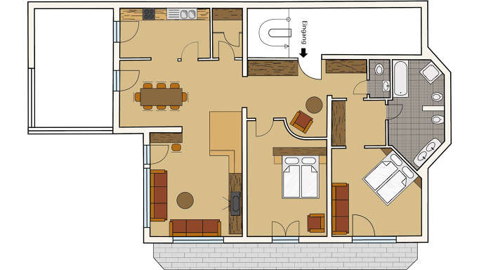 Grundriss der Ferienwohnung Nr. 95 im Kleinwalsertal